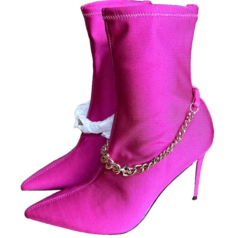 GUESS WOMEN PINK SATIN GLAM POINTED TOE PULLON STILETTO ANKLE BOOTIES 9.5 NEW - Picture 8 of 16